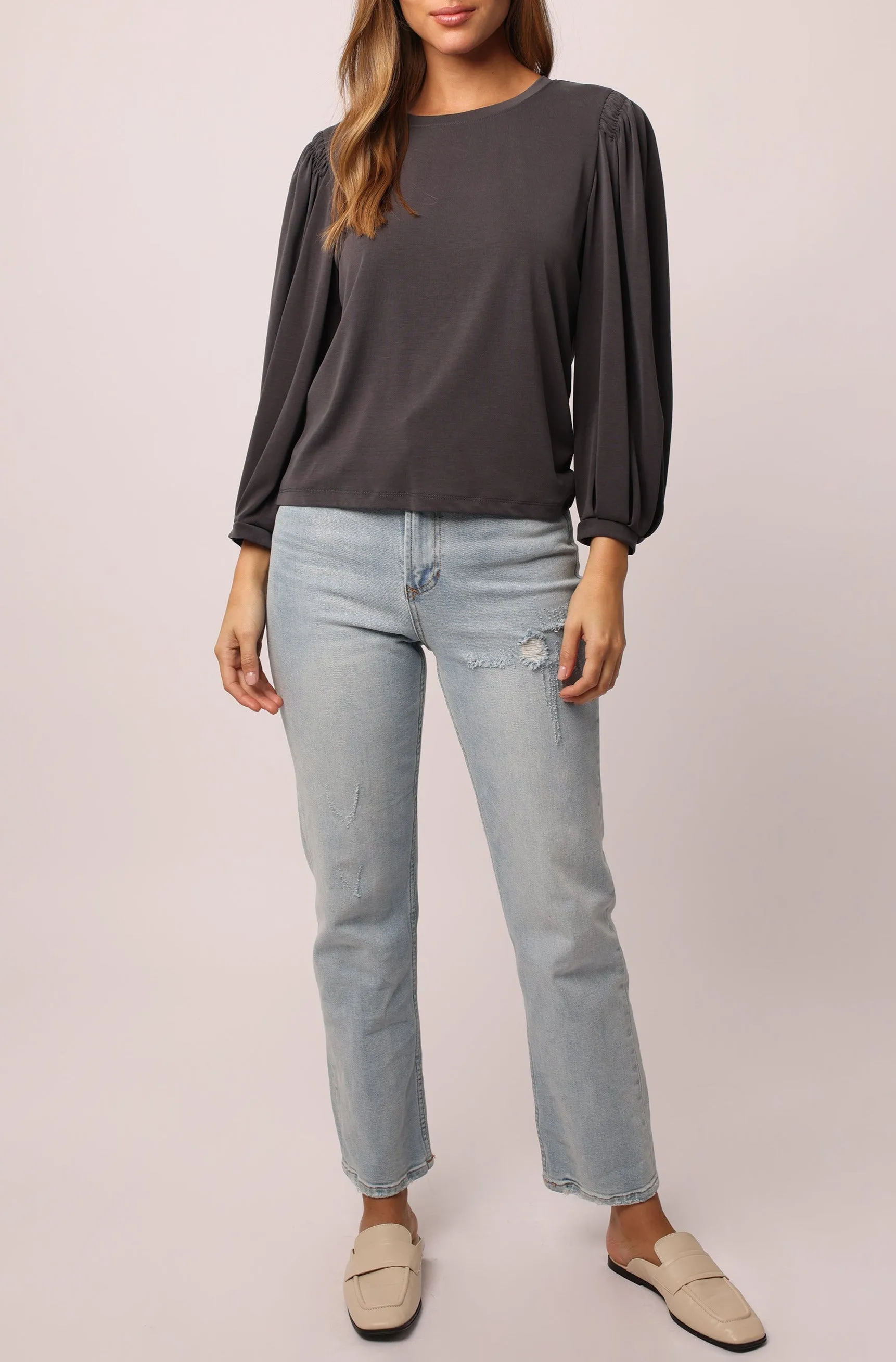 JILL BELL SLEEVE TOP DARK GREY