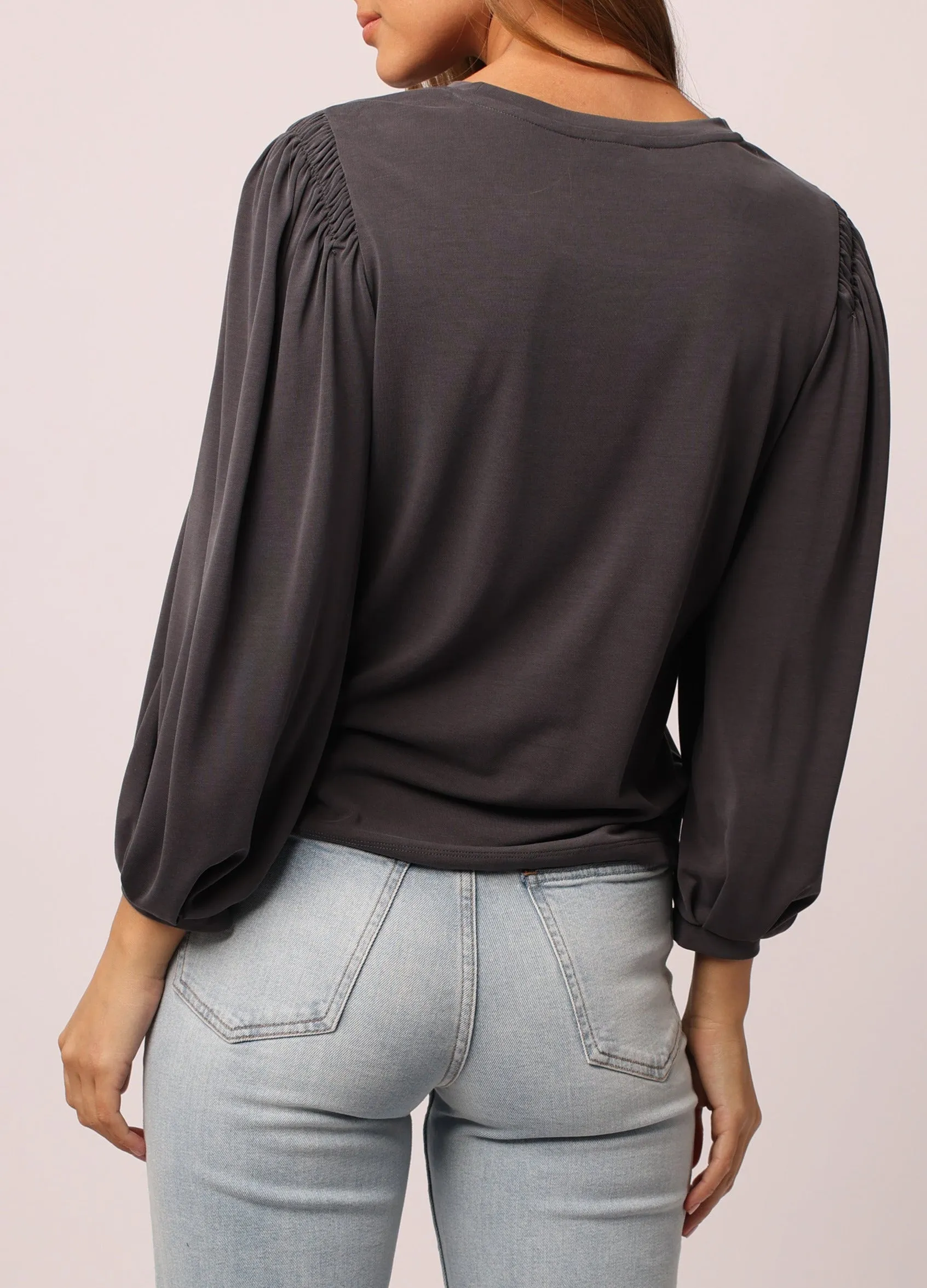 JILL BELL SLEEVE TOP DARK GREY