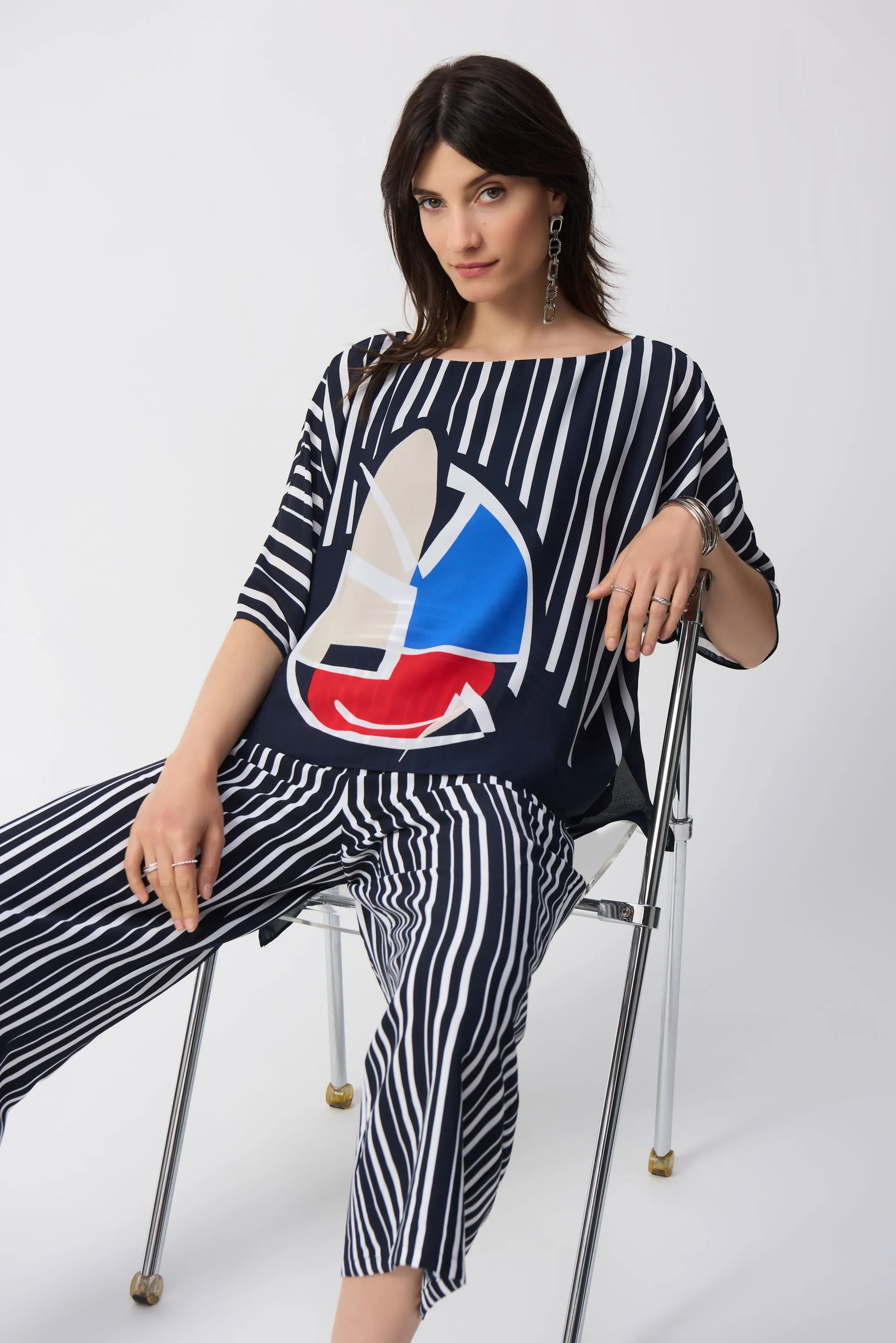 Joseph Ribkoff Georgette Abstract Print Poncho Top