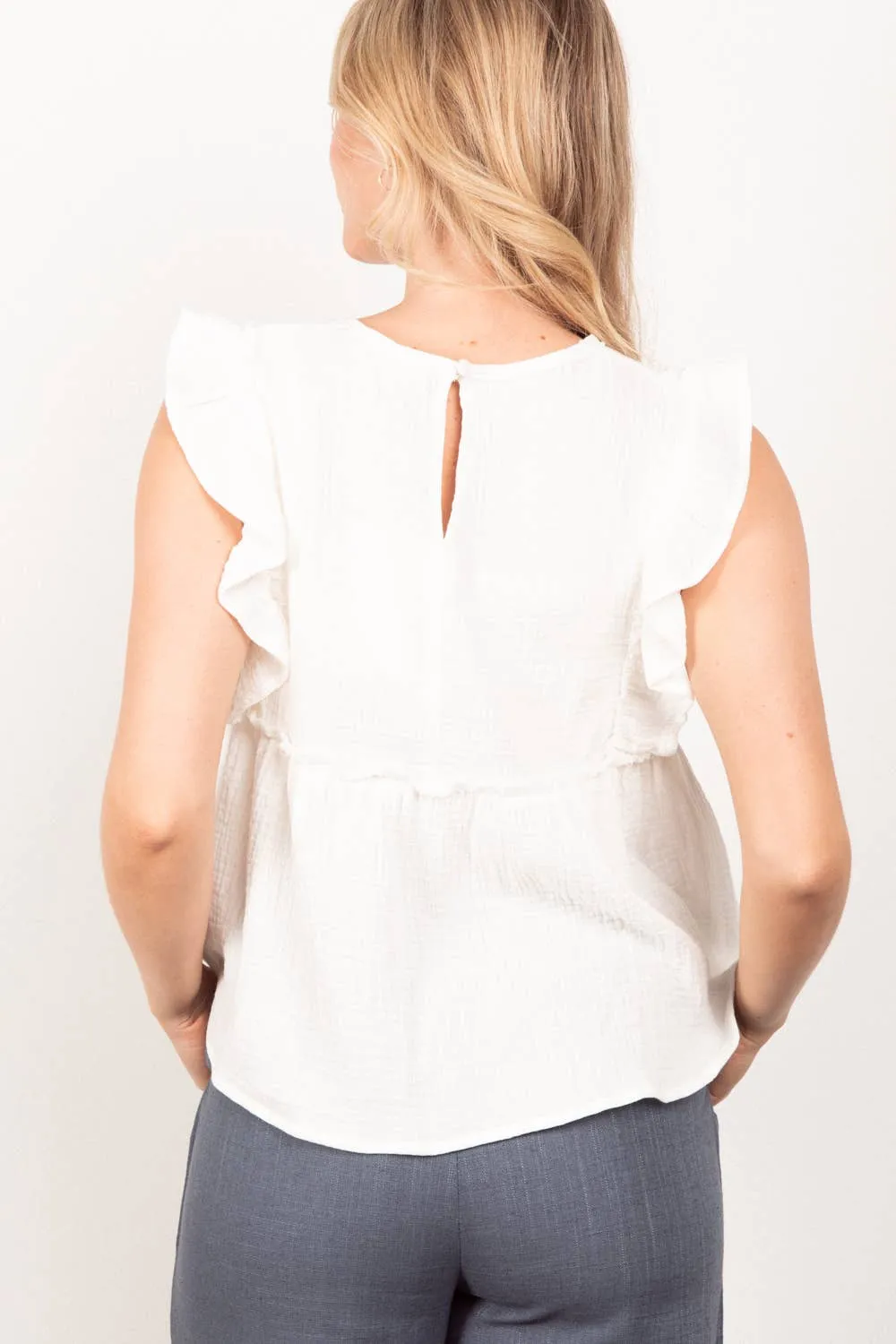 Just For You Ruffle Sleeve Babydoll Cotton Gauze Top