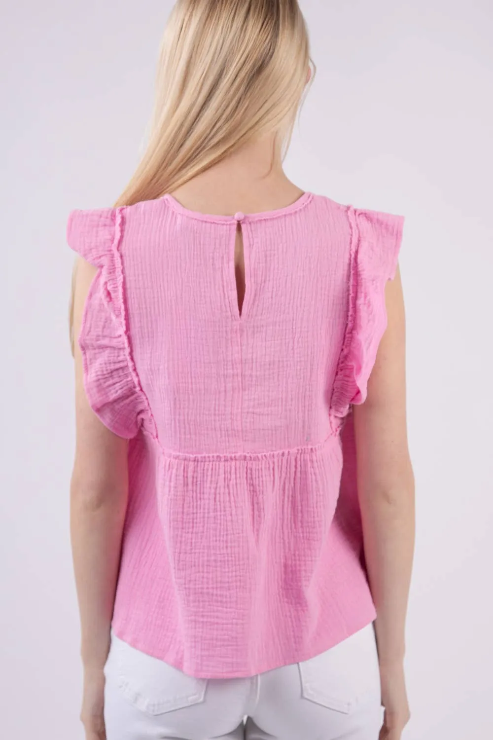 Just For You Ruffle Sleeve Babydoll Cotton Gauze Top
