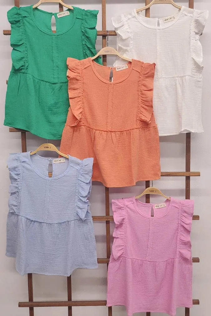 Just For You Ruffle Sleeve Babydoll Cotton Gauze Top