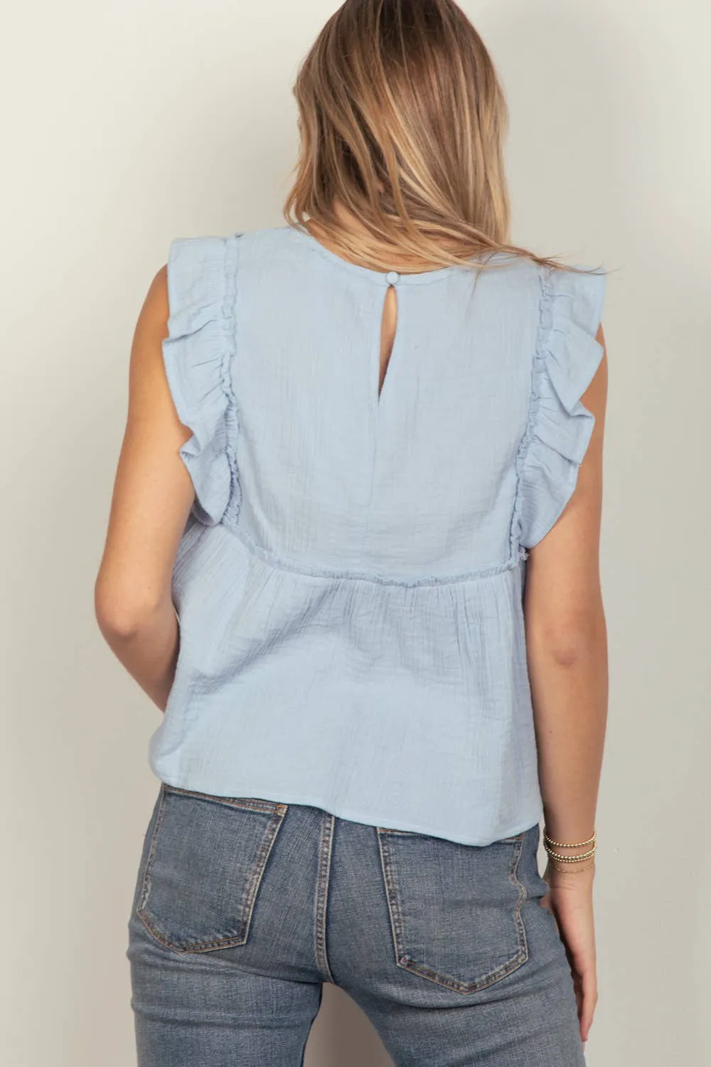 Just For You Ruffle Sleeve Babydoll Cotton Gauze Top
