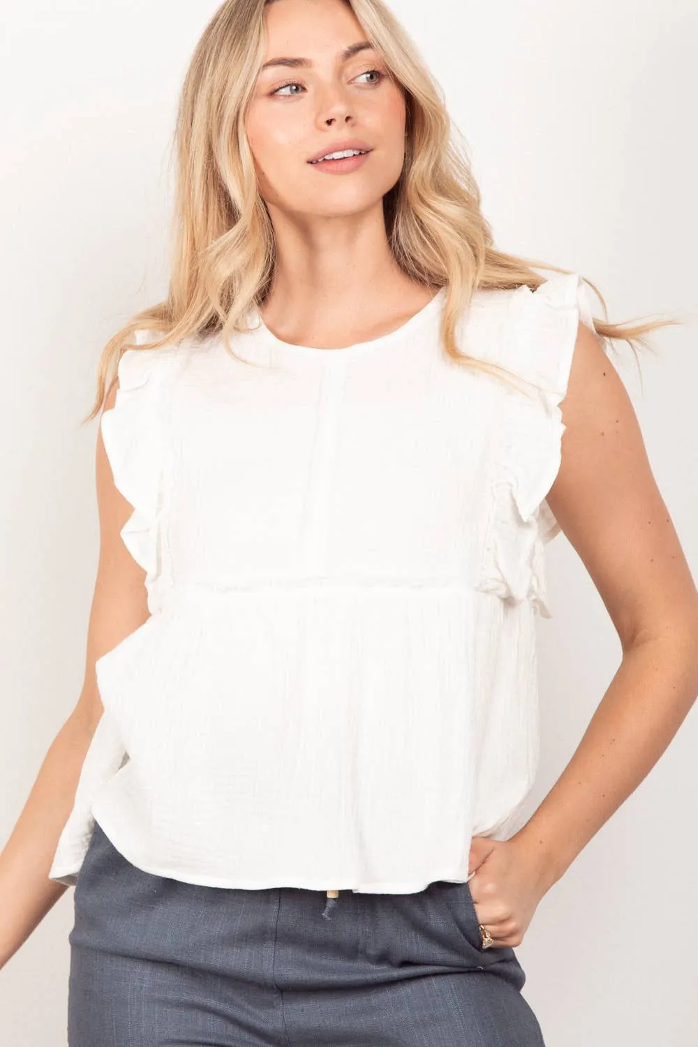 Just For You Ruffle Sleeve Babydoll Cotton Gauze Top