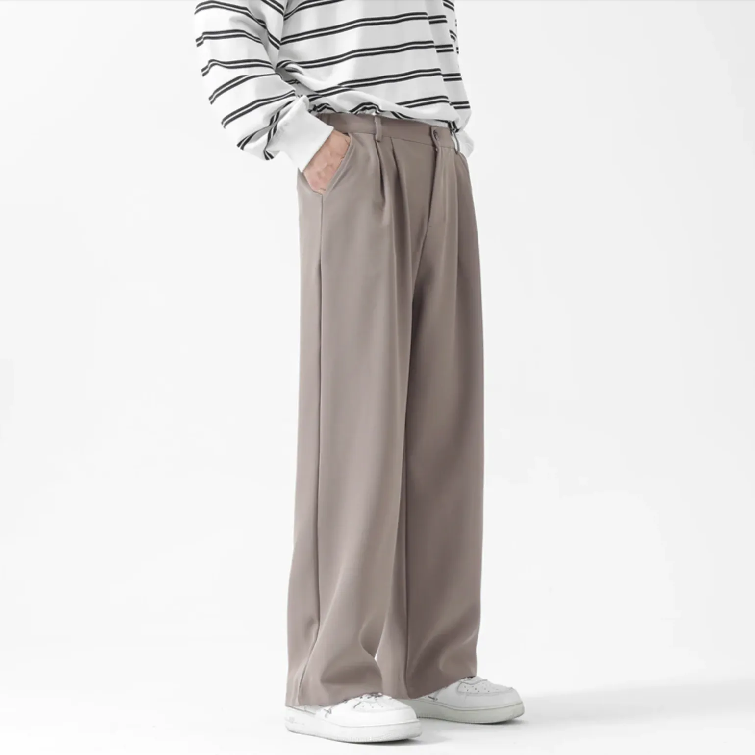 [Korean Style] 2 Colors Semi-Wide Full Length Pants