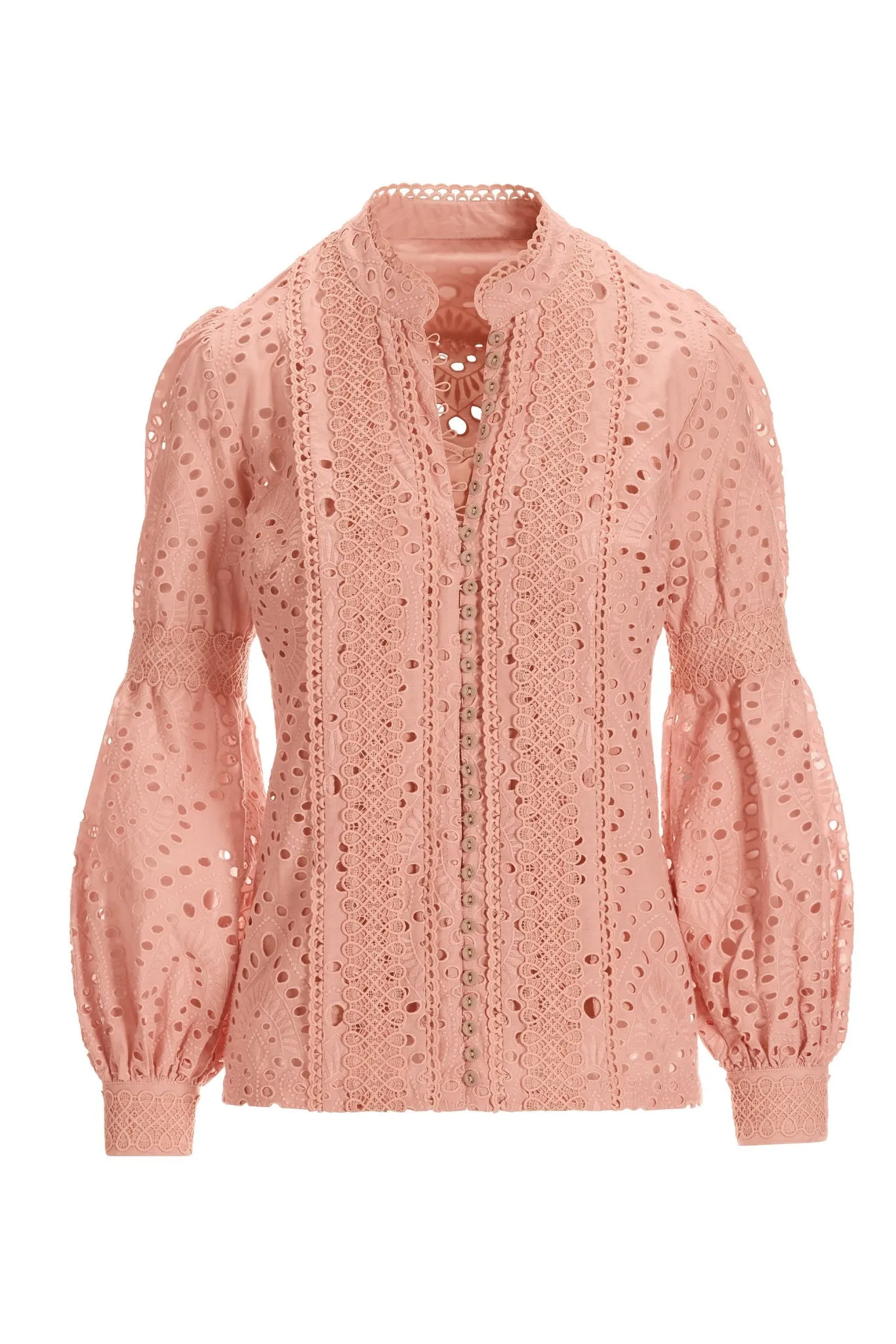 Lace Inset Eyelet Shirt Dusty Rose