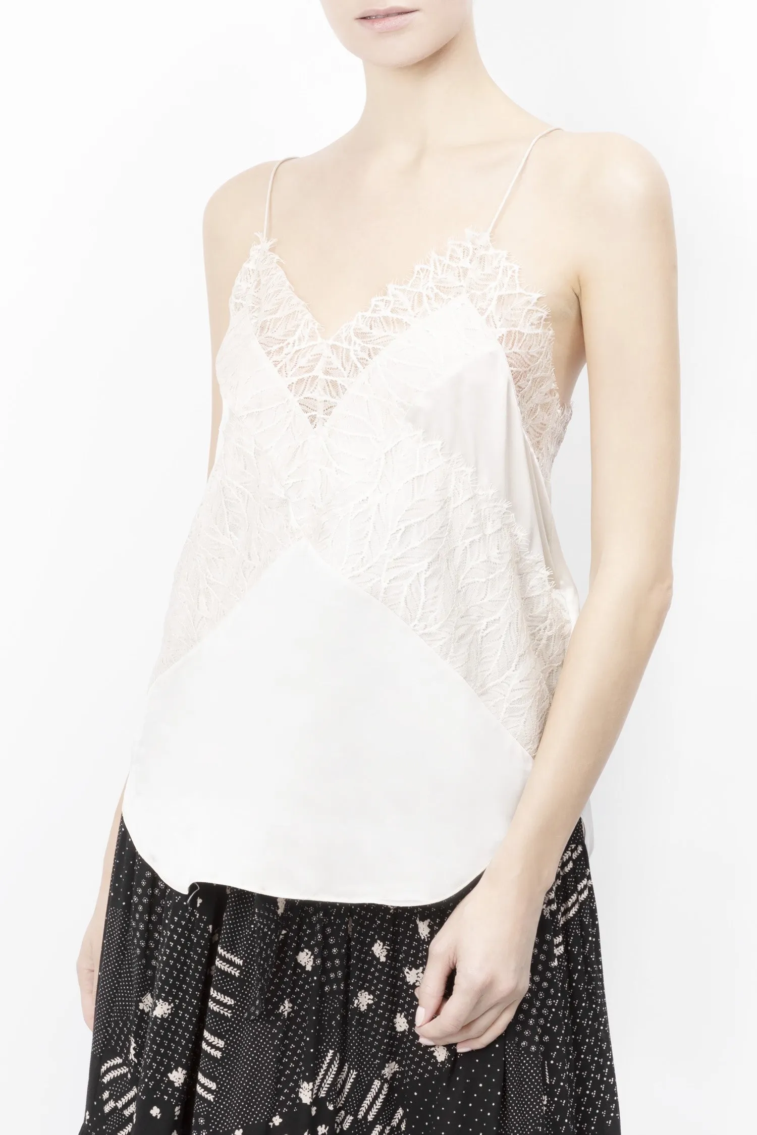 Lace Trimmed Silk Camisole Top