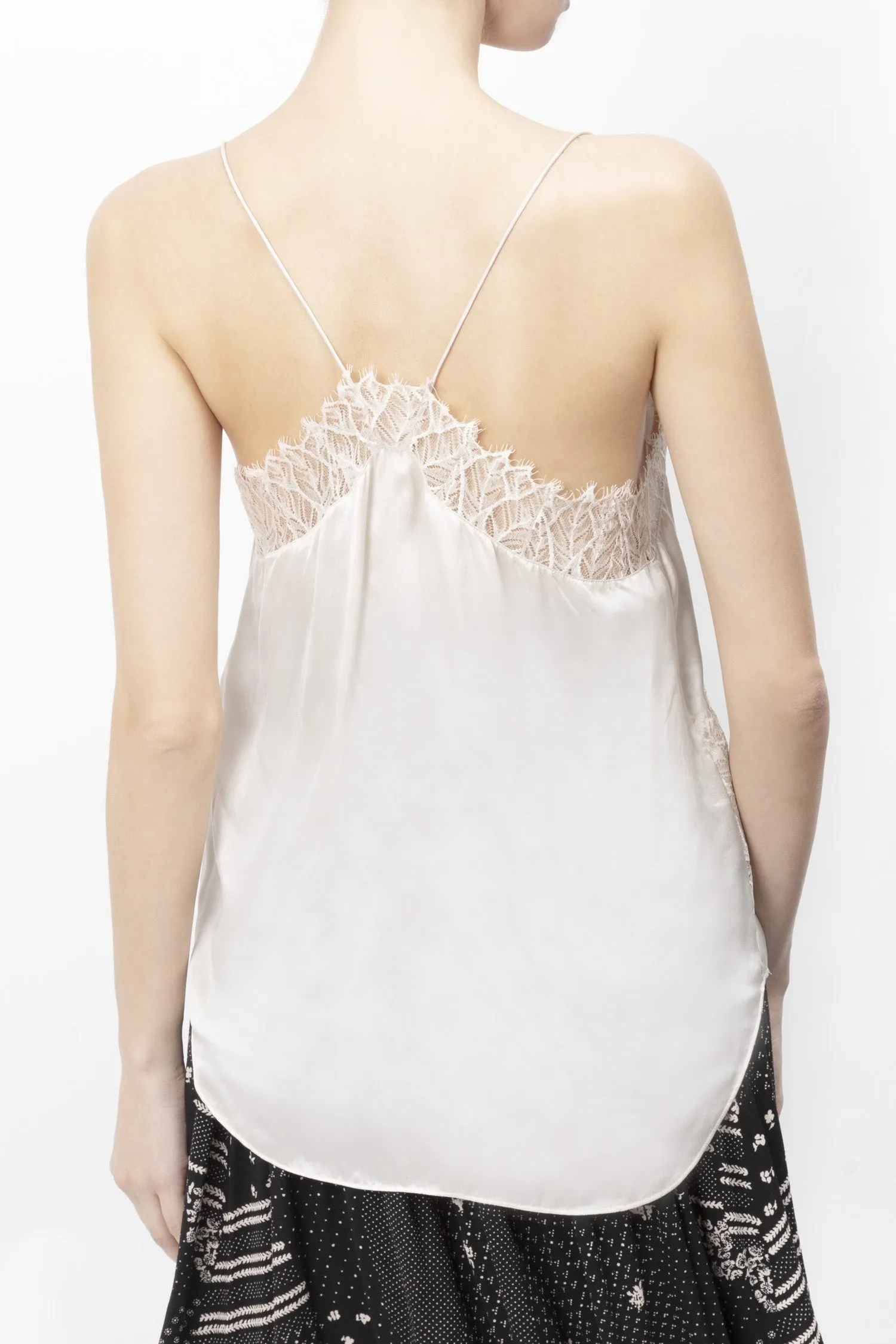 Lace Trimmed Silk Camisole Top