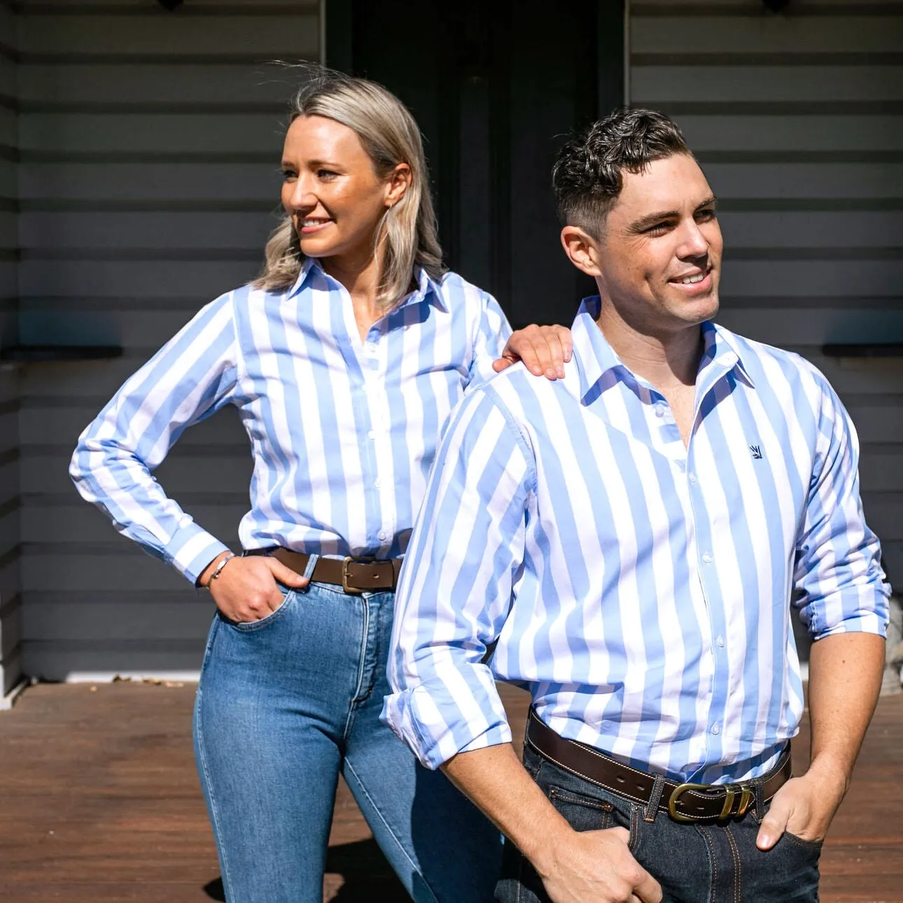 Ladies Coco F-Blue/White Stripe Relaxed Fit Shirt