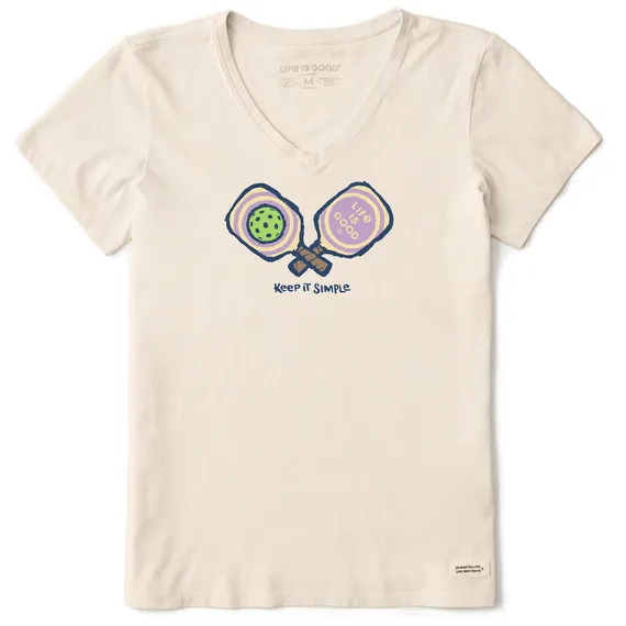 Life is Good. Women's Keep it Simple Pickleball Short Sleeve Crusher Vee, Putty White
