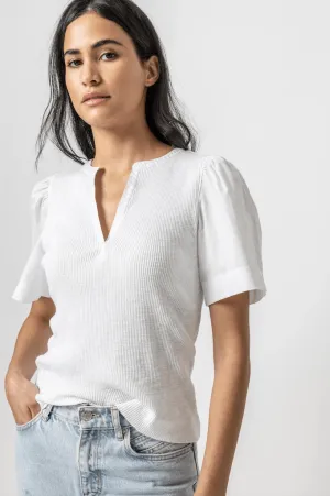 Lilla P Woven Sleeve Split Neck White
