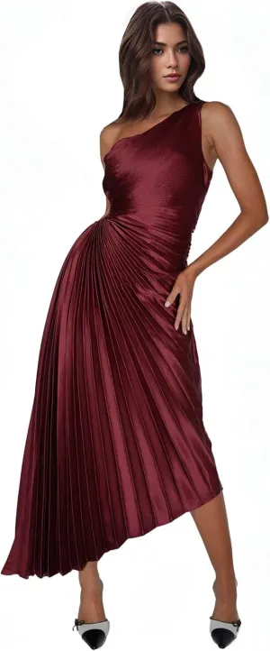 Long One Shoulder Prom Dresses for Teens Ruched Satin Pleated Formal Evening Dresses Sexy Cutout Party Gowns DR0640