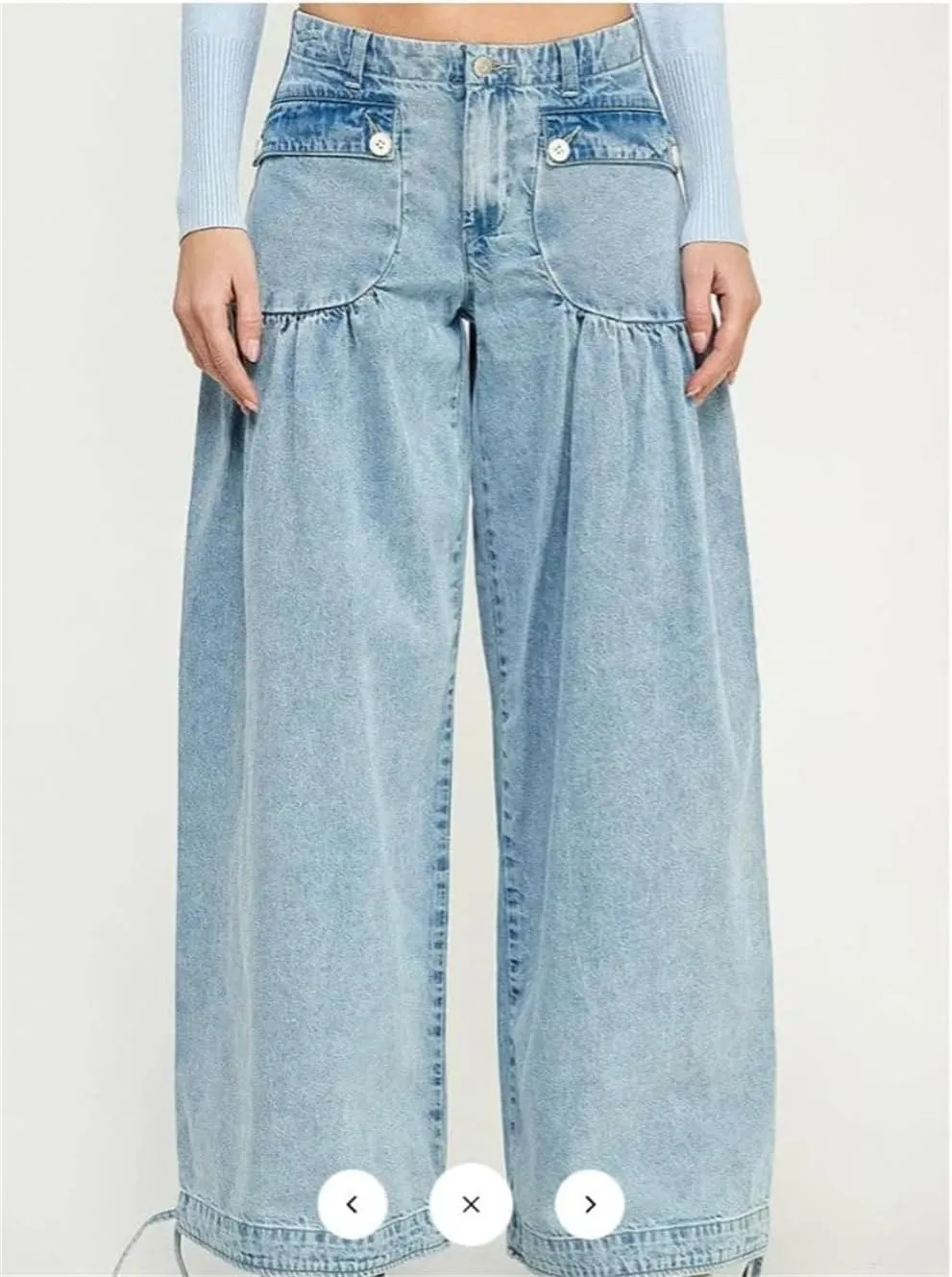 Lotus Tube Jeans, Freelady Lotus Jeans Barrel Jeans Women Casual Loose Fitting Mid Waist Ruffle Jeans