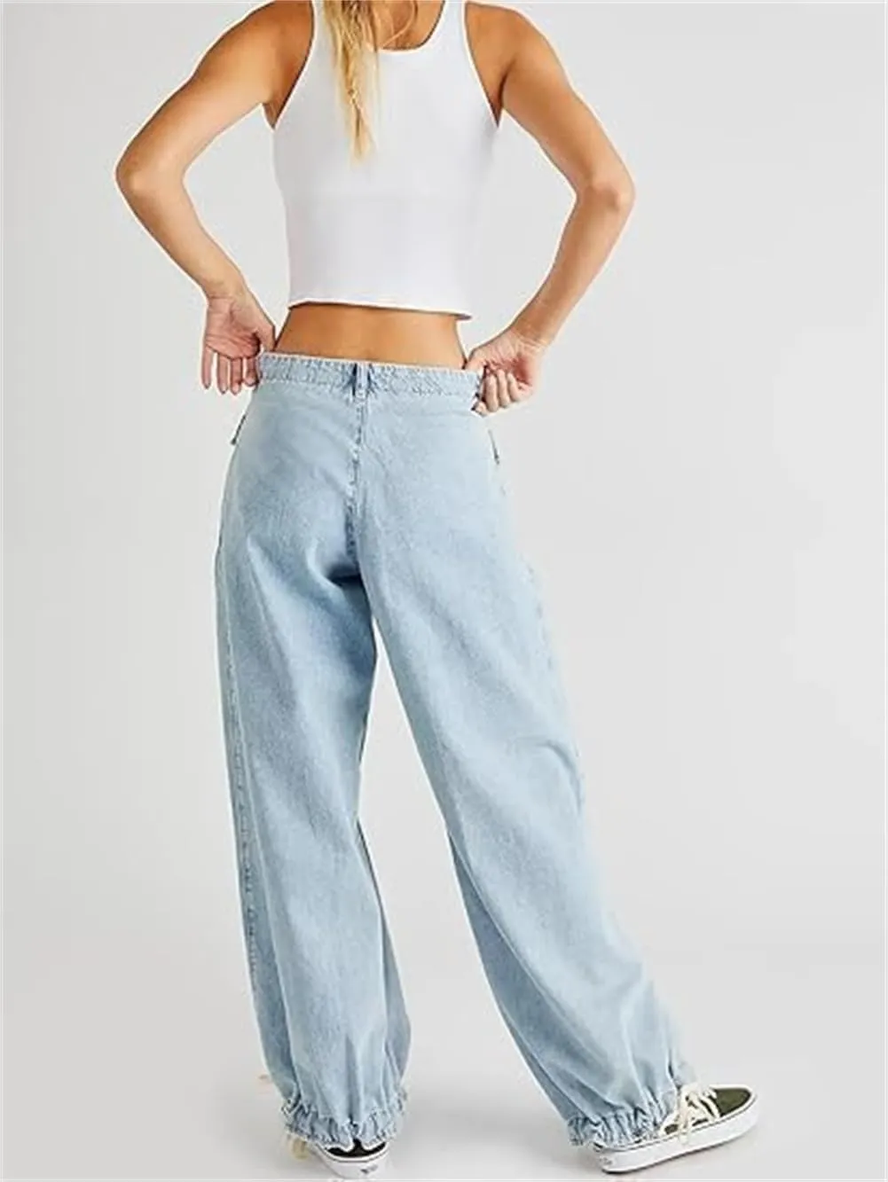 Lotus Tube Jeans, Freelady Lotus Jeans Barrel Jeans Women Casual Loose Fitting Mid Waist Ruffle Jeans