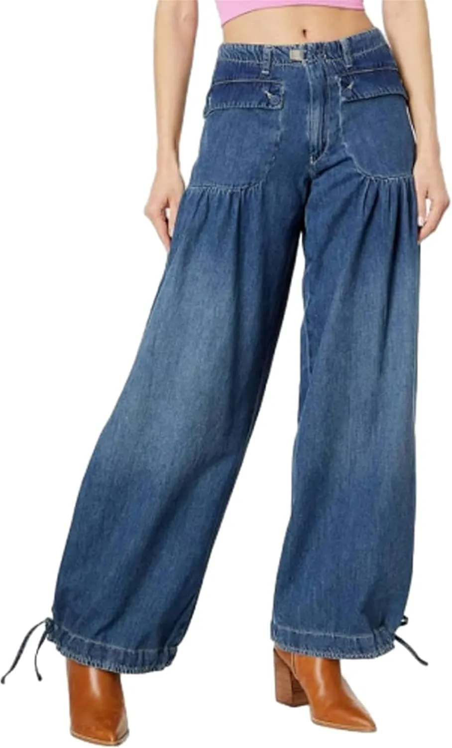 Lotus Tube Jeans, Freelady Lotus Jeans Barrel Jeans Women Casual Loose Fitting Mid Waist Ruffle Jeans