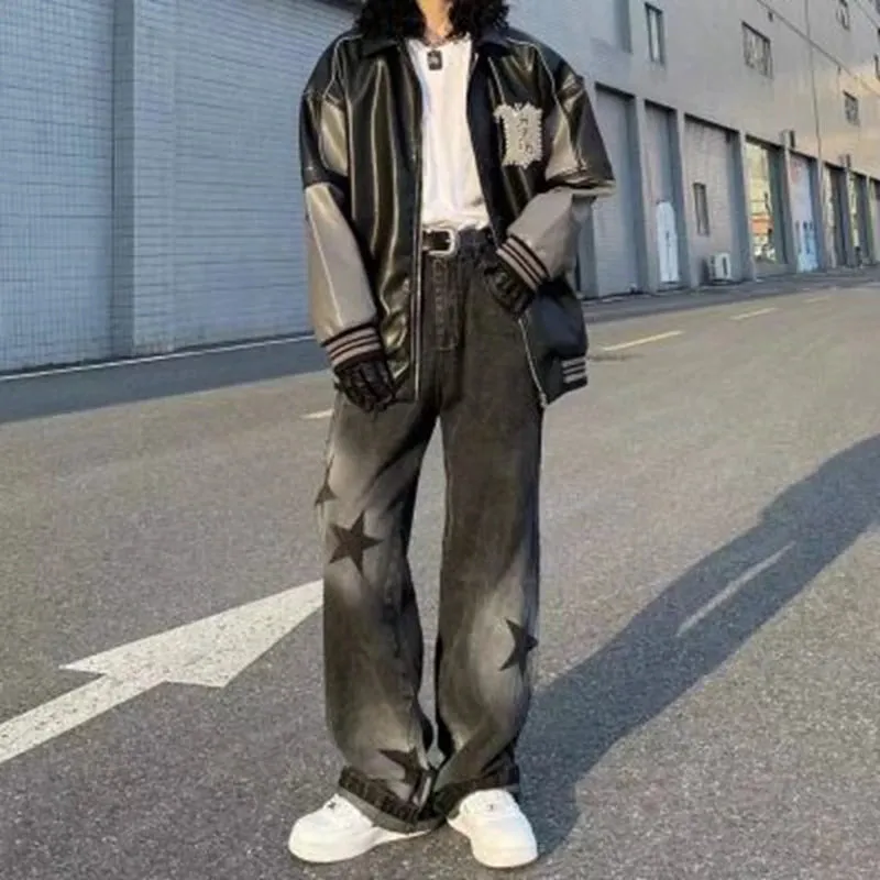 LVSANW Washed Star Pattern baggy jeans High Street Loose Straight Women's pants Summer Casual Street Hip Hop Women Jeans 2024 y2k pants
