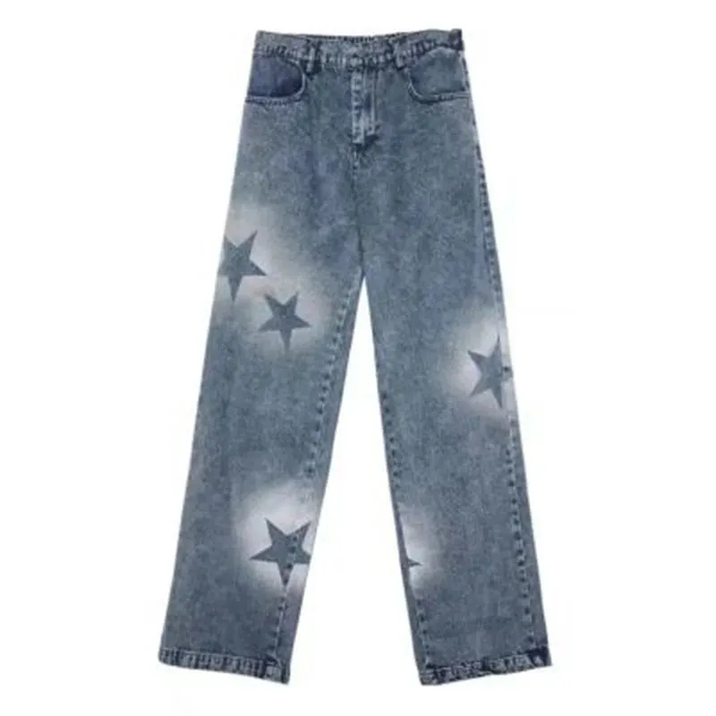 LVSANW Washed Star Pattern baggy jeans High Street Loose Straight Women's pants Summer Casual Street Hip Hop Women Jeans 2024 y2k pants