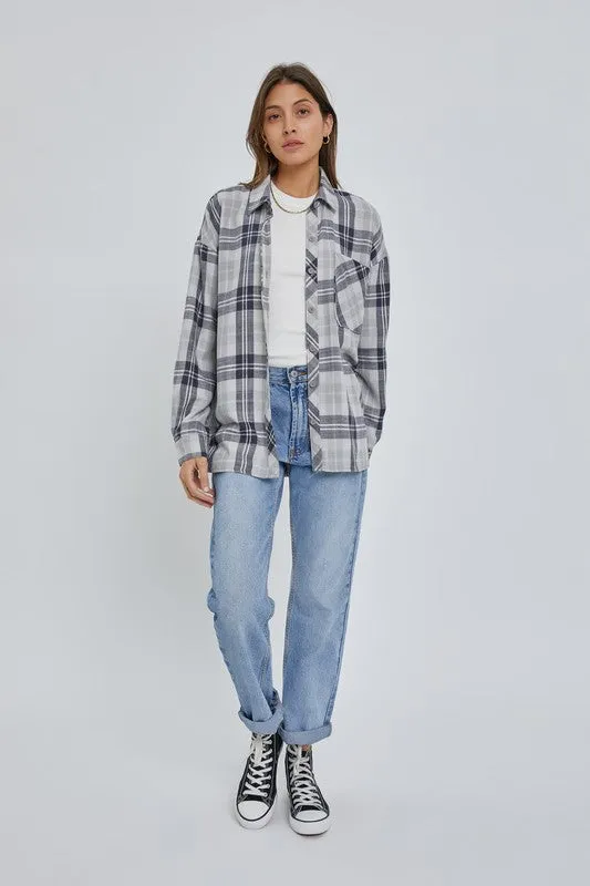 Mad For Plaid Plus Navy Flannel Boyfriend Shirt (Size 2X)