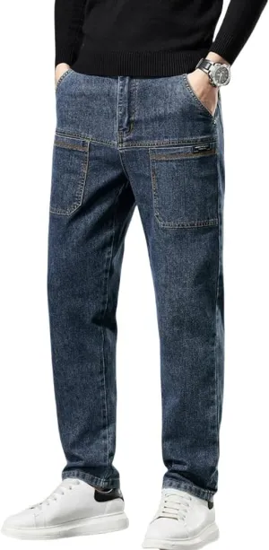 Mecutie Jeans, Mecutie Jeans Men, Men's Relaxed Fit Cargo Jeans Denim Cargo Pants, Comfortable Multi-Pocket Cargo Jeans