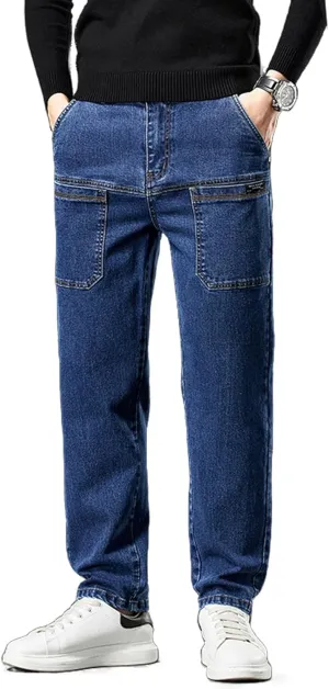 Mecutie Jeans, Mecutie Jeans Men, Men's Relaxed Fit Cargo Jeans Denim Cargo Pants, Comfortable Multi-Pocket Cargo Jeans