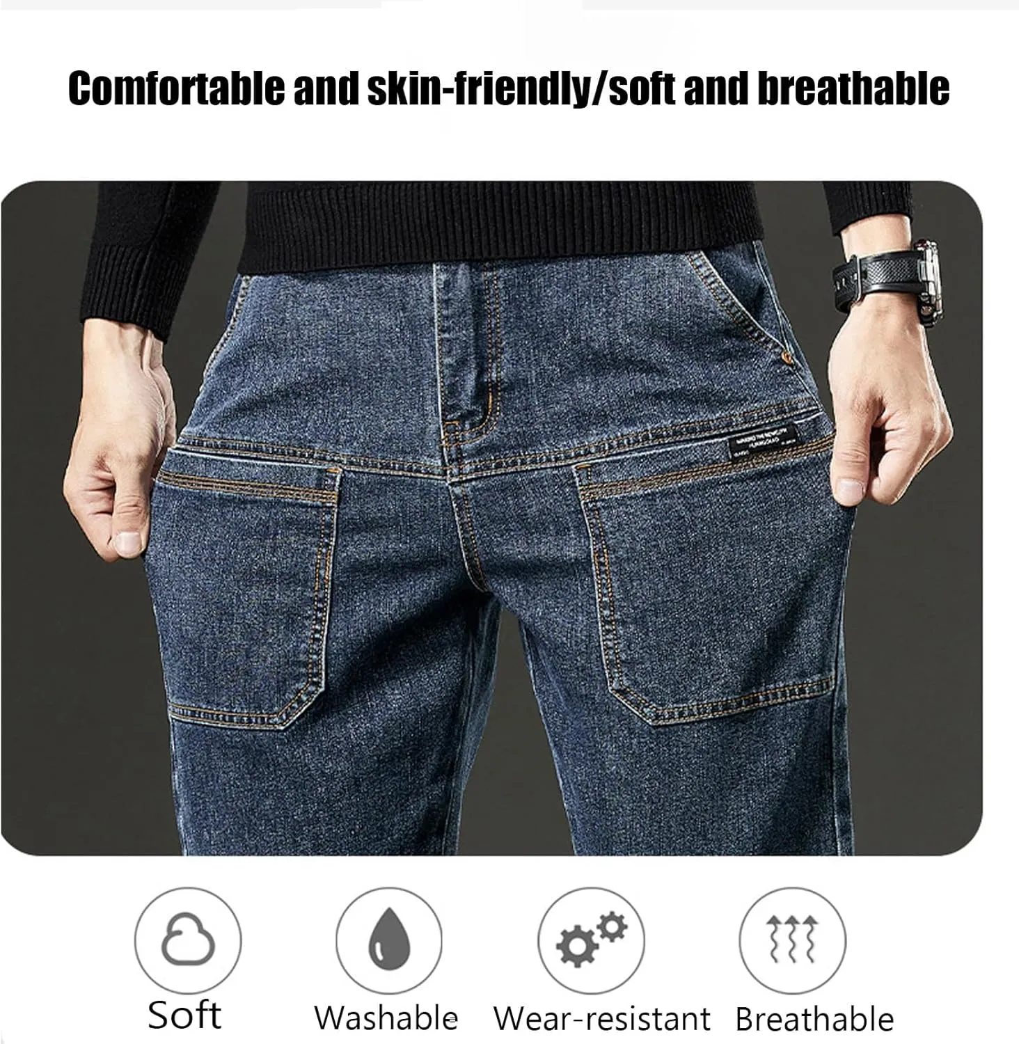 Mecutie Jeans, Mecutie Jeans Men, Men's Relaxed Fit Cargo Jeans Denim Cargo Pants, Comfortable Multi-Pocket Cargo Jeans
