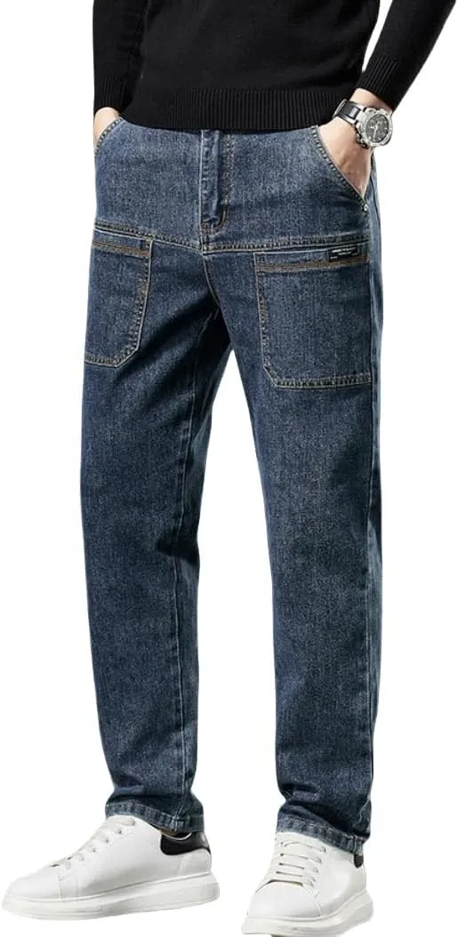 Mecutie Jeans, Mecutie Jeans Men, Men's Relaxed Fit Cargo Jeans Denim Cargo Pants, Comfortable Multi-Pocket Cargo Jeans
