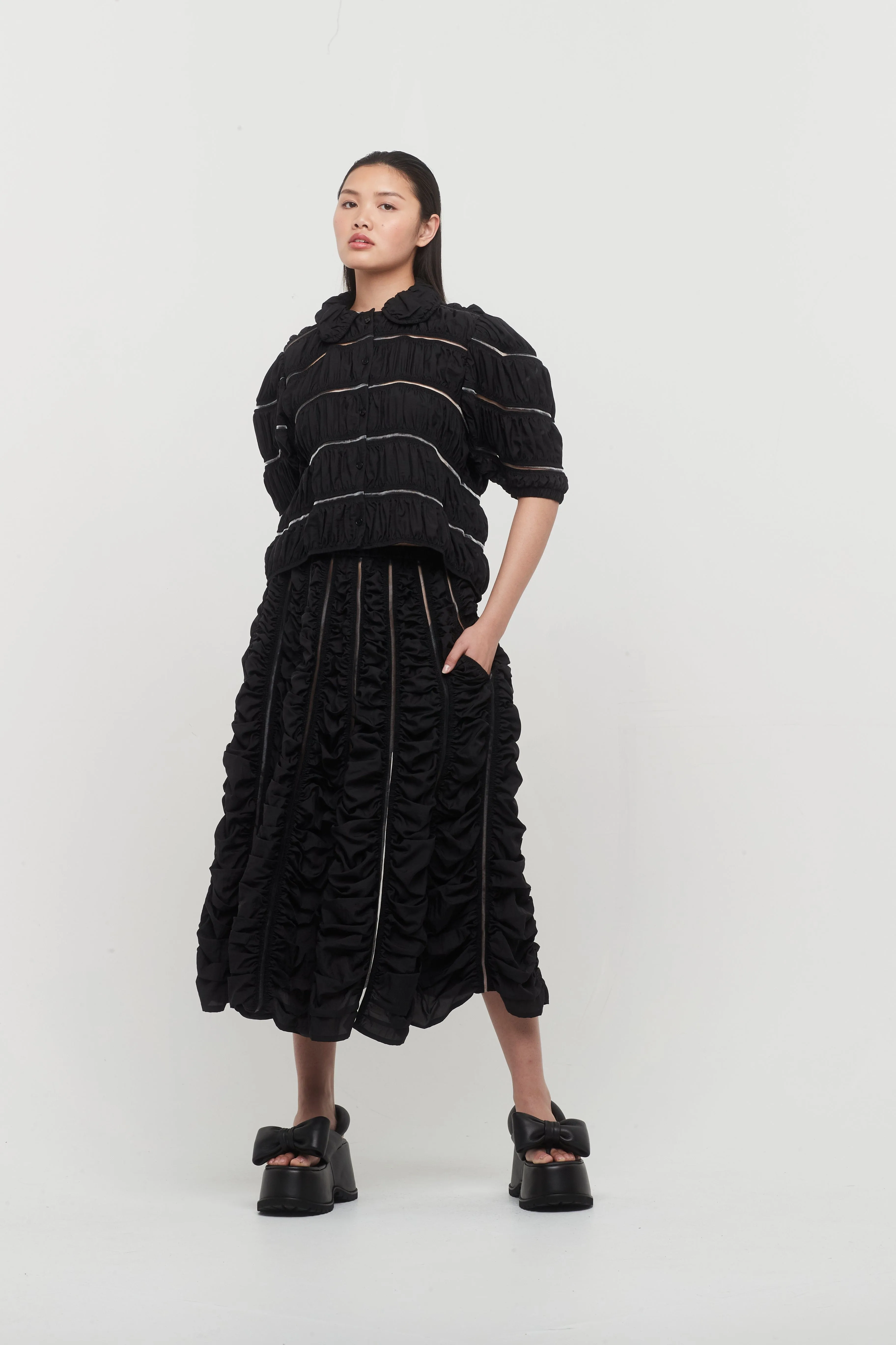 Melitta Baumeister Ruched Big Sleeve Cardigan