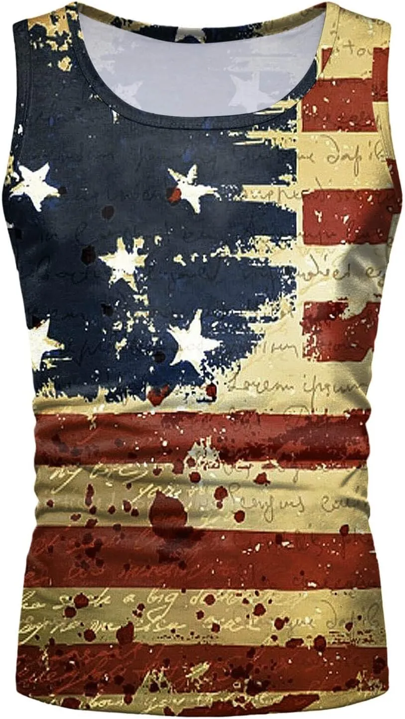 Men's American Flag Tank Tops Spring Casual Tank Crewneck Flag Blouse Men Tops Men's Tank Tops Summer 3D Graphic