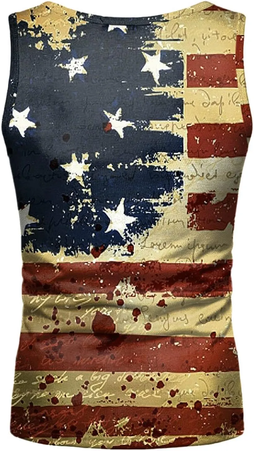 Men's American Flag Tank Tops Spring Casual Tank Crewneck Flag Blouse Men Tops Men's Tank Tops Summer 3D Graphic