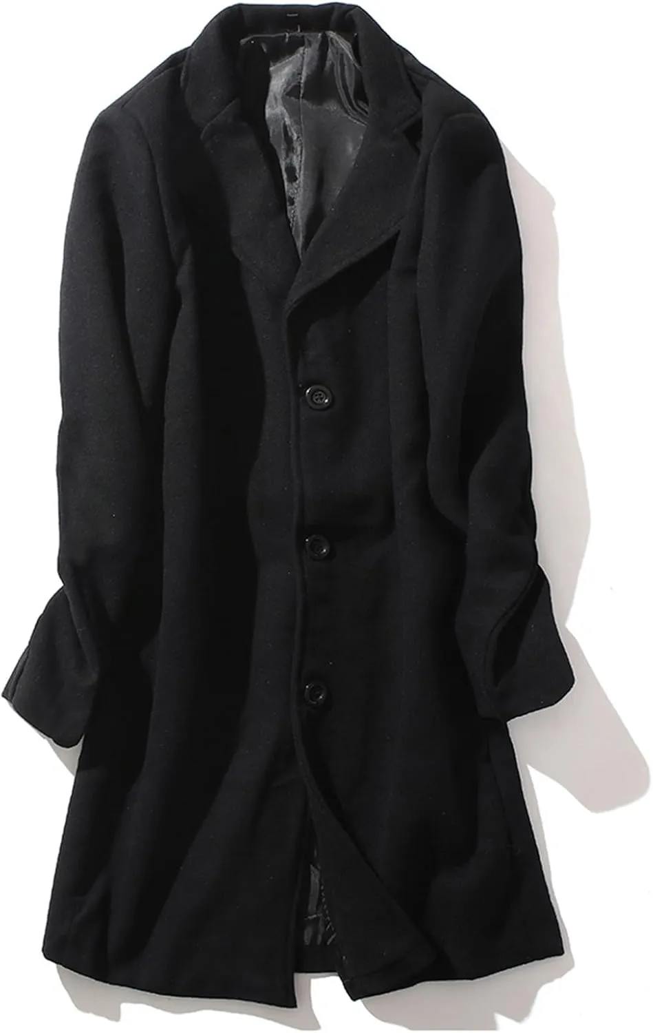 Mens Button Wool Blend Overcoat Jacket Lapel Solid Color Long Sleeve Warm Mid Length Coat Fashion Elegant Coat