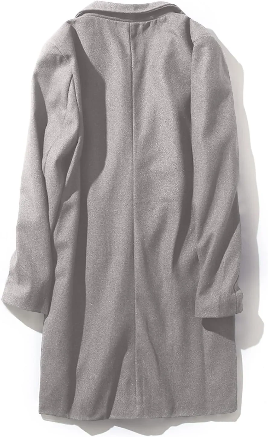 Mens Button Wool Blend Overcoat Jacket Lapel Solid Color Long Sleeve Warm Mid Length Coat Fashion Elegant Coat