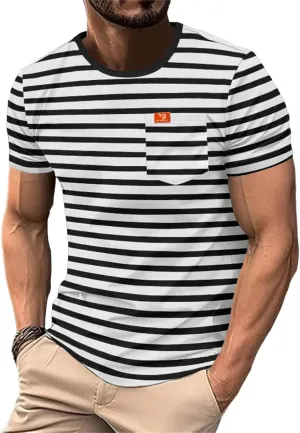 Men's Crew Neck Hipster T Shirt Color Block Stripe Tee Top Casual Stylish Fitted Print Tees Beach T Shirts for Men