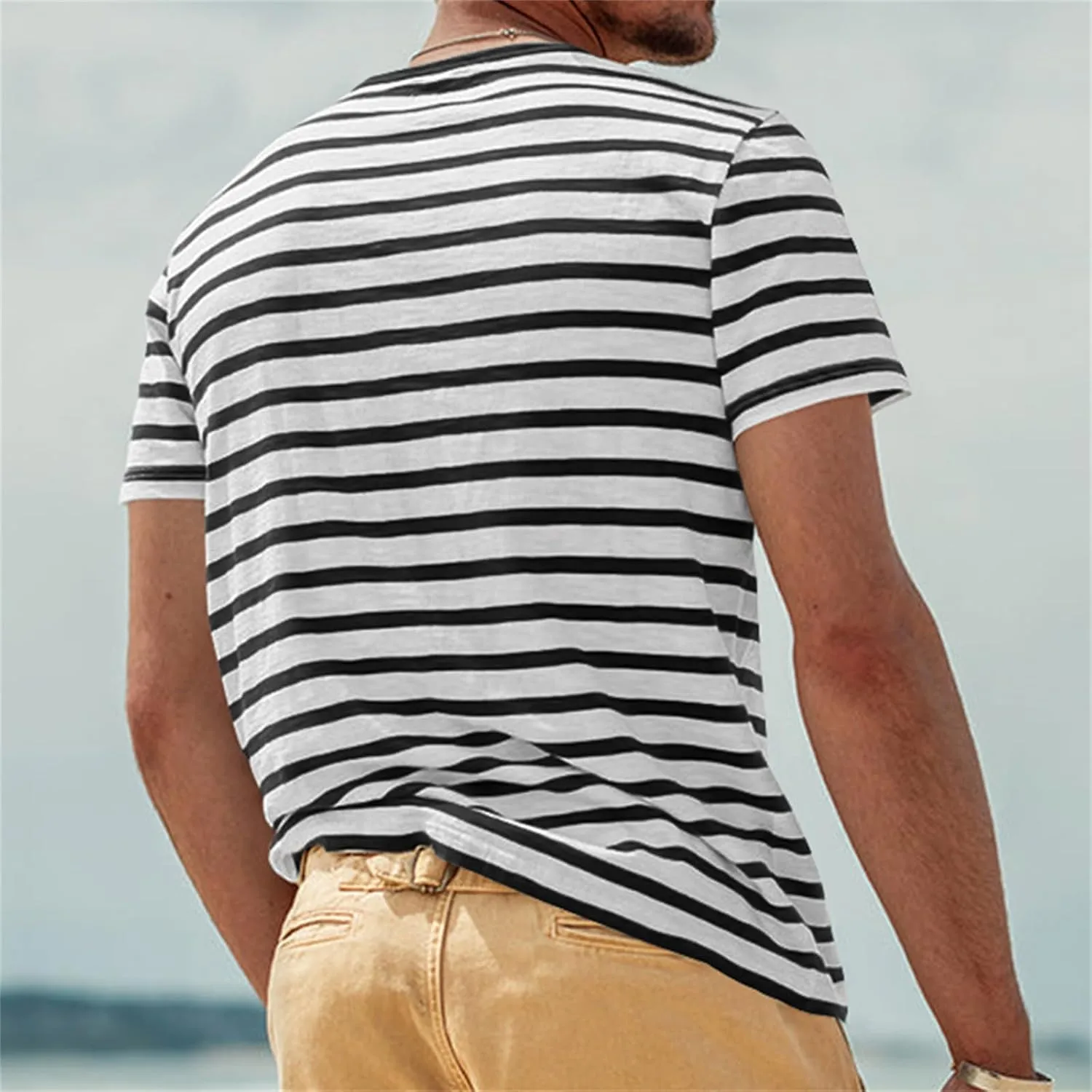 Men's Crew Neck Hipster T Shirt Color Block Stripe Tee Top Casual Stylish Fitted Print Tees Beach T Shirts for Men