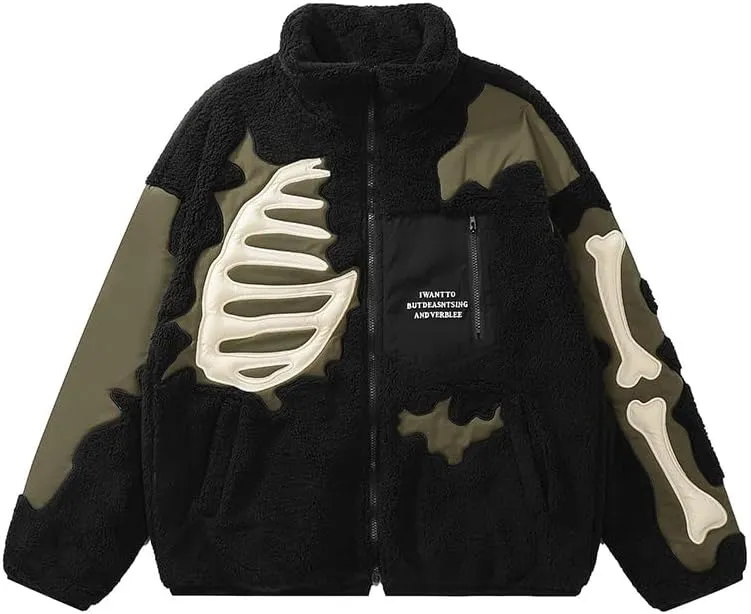 Mens Fuzzy Fleece Jackets Unisex Graphic Faux Fur Coats Sherpa Jackets Casual Streetwear Warm Jackets Outerwear