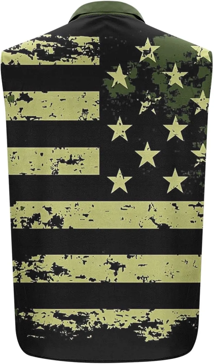 Men's Independence Day Tank Tops Summer Fashion American Flag Print Lapel Button Down Sleeveless Shirts