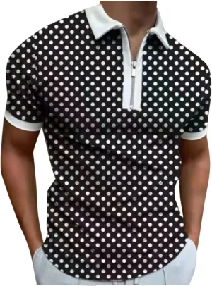 Men's Short Sleeve Polo Shirts Color Block Slim Fit Moisture Wicking for Golf Casual Striped with Pocket