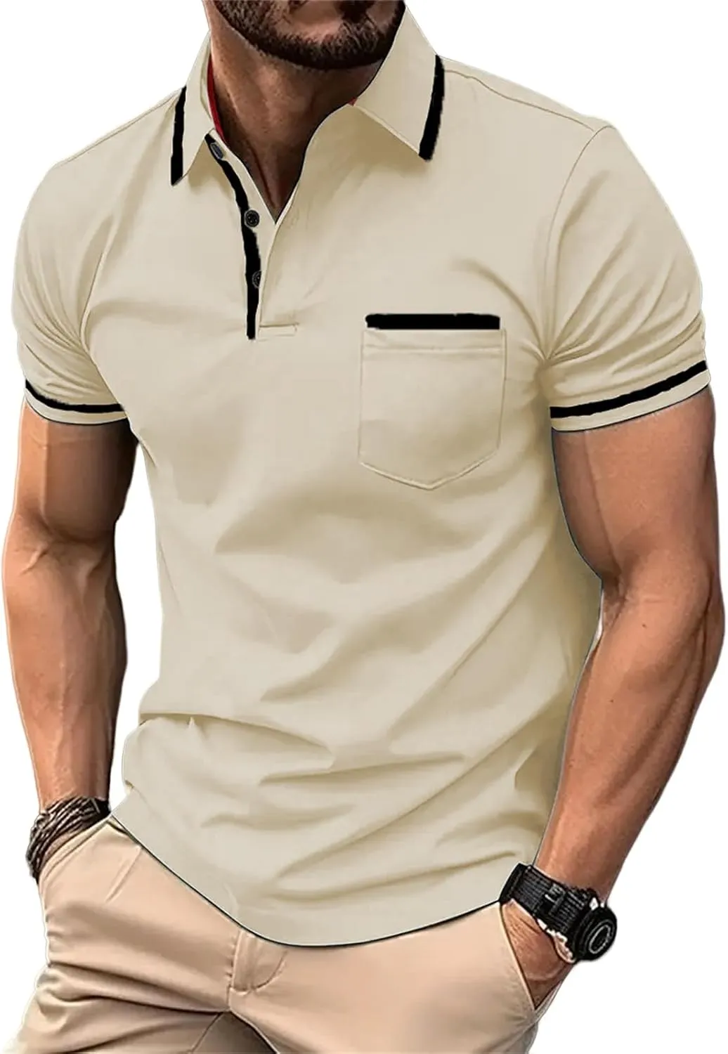 Mens Slim Fit Casual Polo Shirts, Short Sleeve Color Block Golf Tennis Tops, Fashion Classic T Shirt with Pocket