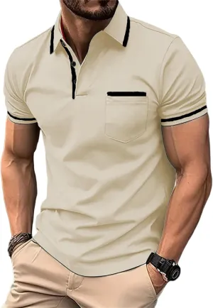 Mens Slim Fit Casual Polo Shirts, Short Sleeve Color Block Golf Tennis Tops, Fashion Classic T Shirt with Pocket