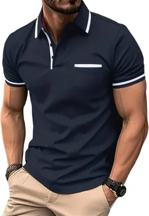 Mens Slim Fit Casual Polo Shirts, Short Sleeve Color Block Golf Tennis Tops, Fashion Classic T Shirt with Pocket