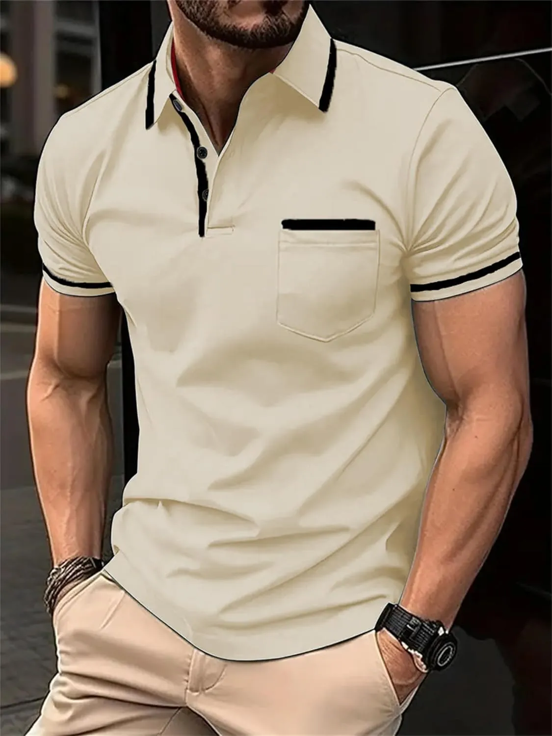 Mens Slim Fit Casual Polo Shirts, Short Sleeve Color Block Golf Tennis Tops, Fashion Classic T Shirt with Pocket