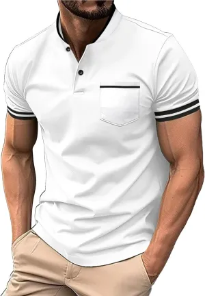 Mens Slim Fit Casual Polo Shirts, Short Sleeve Solid Striped Golf Tennis Tops, Fashion Classic T Shirt with Pocket