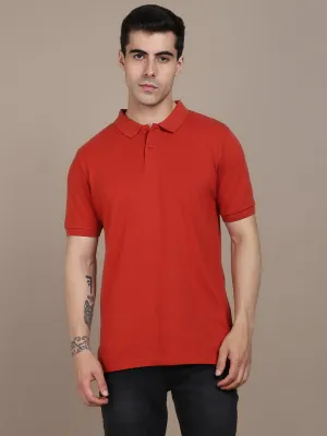 Men's Solid Red Polo Collar T-shirt