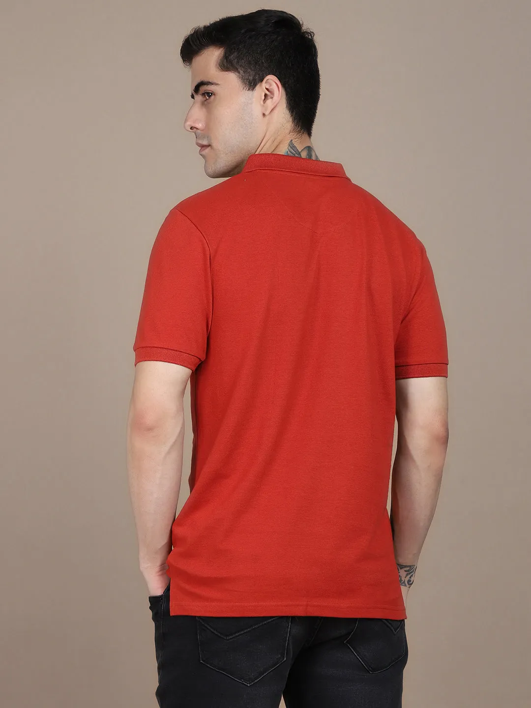 Men's Solid Red Polo Collar T-shirt