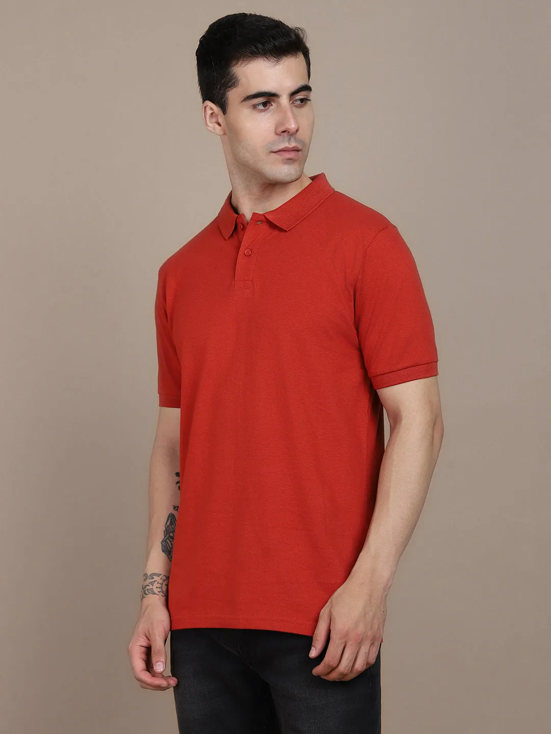 Men's Solid Red Polo Collar T-shirt