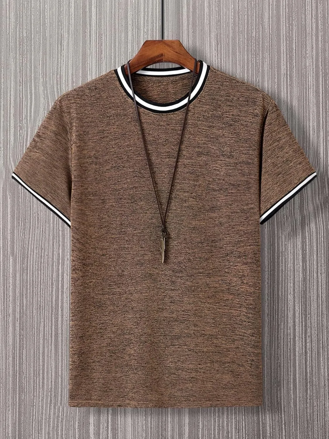 Men's T-Shirts Men Contrast Striped Trim Tee T-Shirts for menQWEWQE