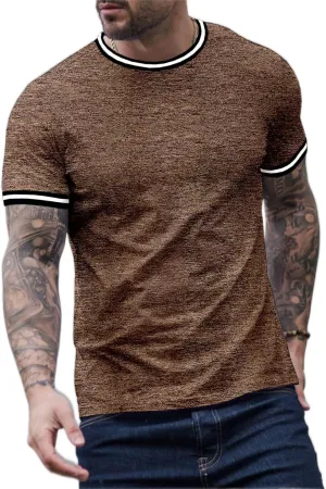 Men's T-Shirts Men Contrast Striped Trim Tee T-Shirts for menQWEWQE