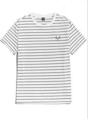 Men's T-Shirts Men Striped Embroidery Detail Tee T-Shirts for Men (Color : White, Size : Medium)