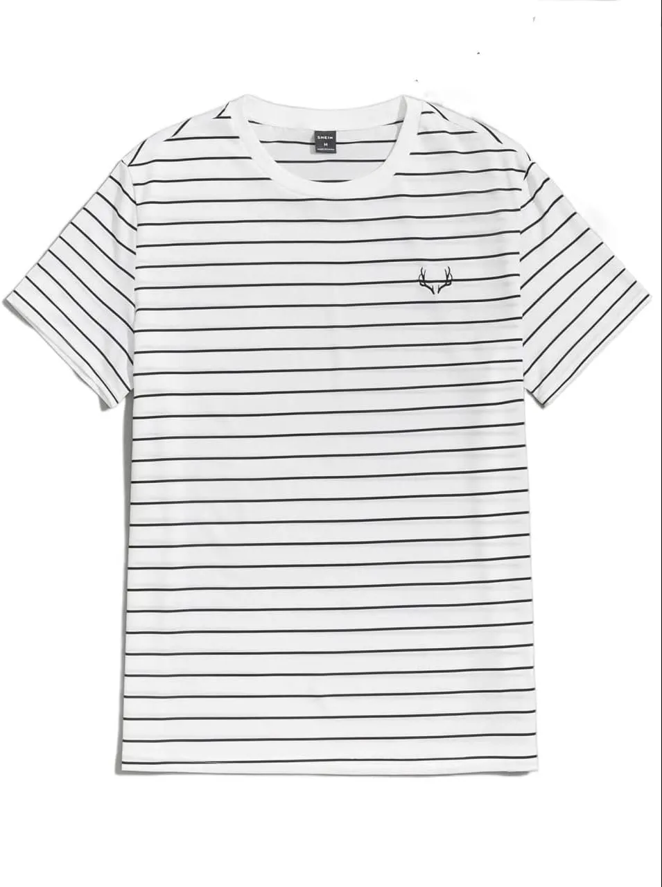 Men's T-Shirts Men Striped Embroidery Detail Tee T-Shirts for Men (Color : White, Size : Medium)