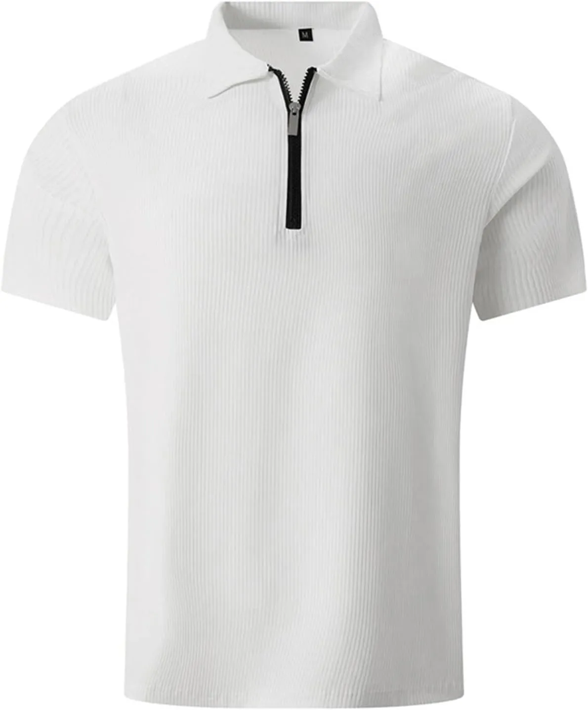 Mens Textured Polo Shirt, Short Sleeve, Slim Fit, Casual, Summer Golf, Collared, Button, Quarter Zip