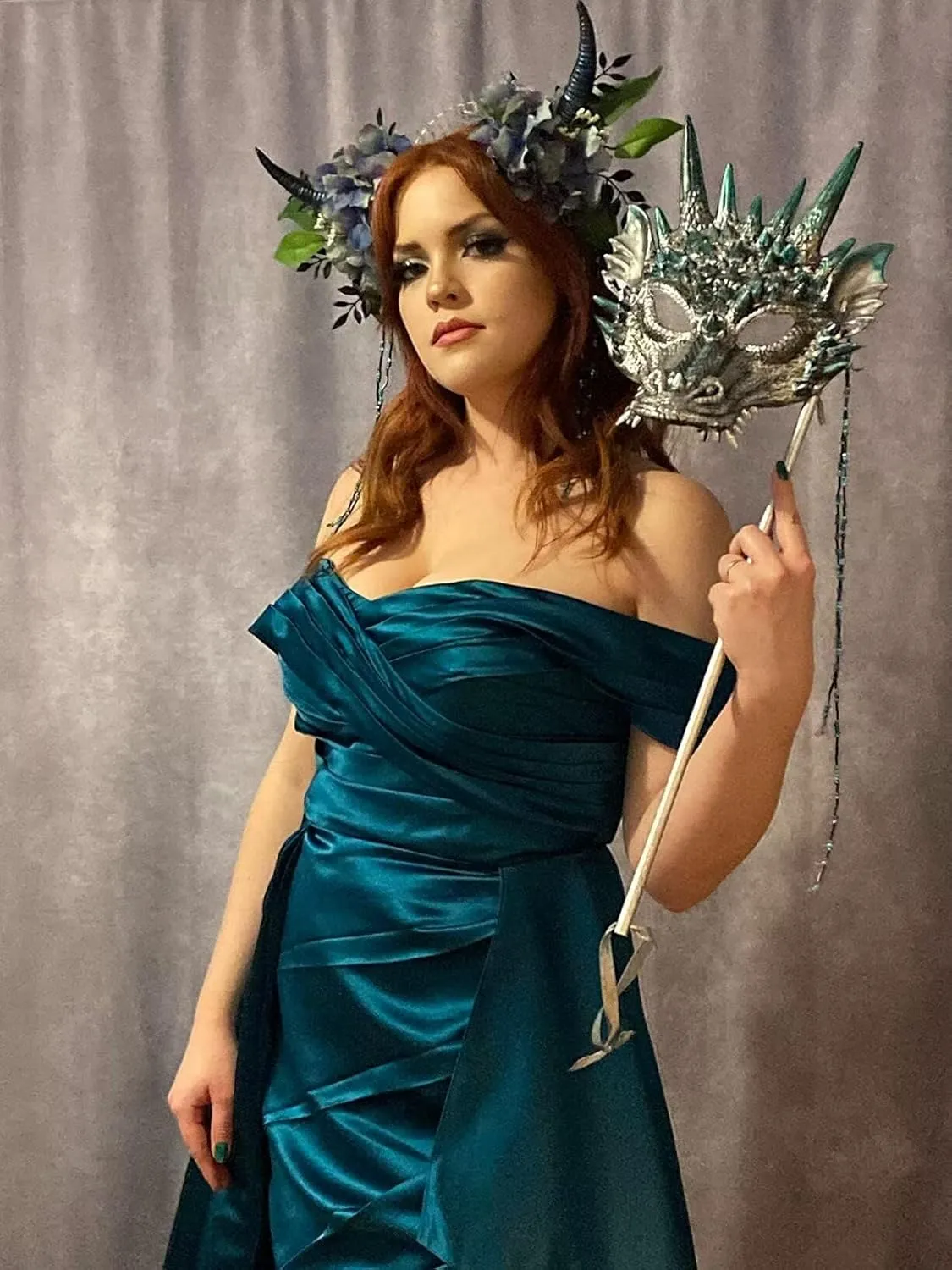 Mermaid Prom Dresses Long Ball Gown with Slit Off Shoulder Satin V-Neck Evening Formal Gown with Train DR0045